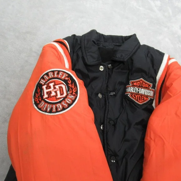 Harley Davidson‎ Jacket Youth Medium 12-14 Orange Wool Varsity Reversible READ